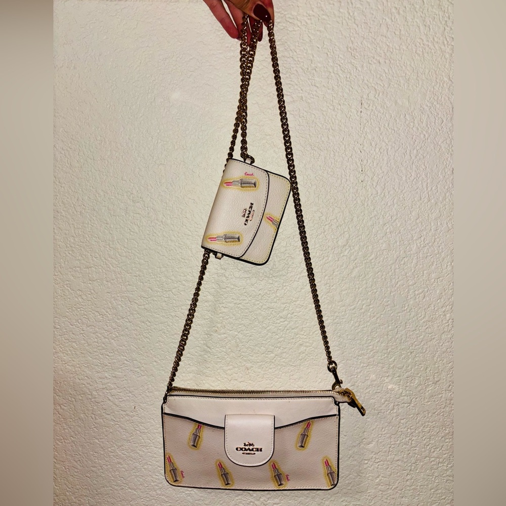 Coach Lipstick Cream Crossbody Bag with Wallet